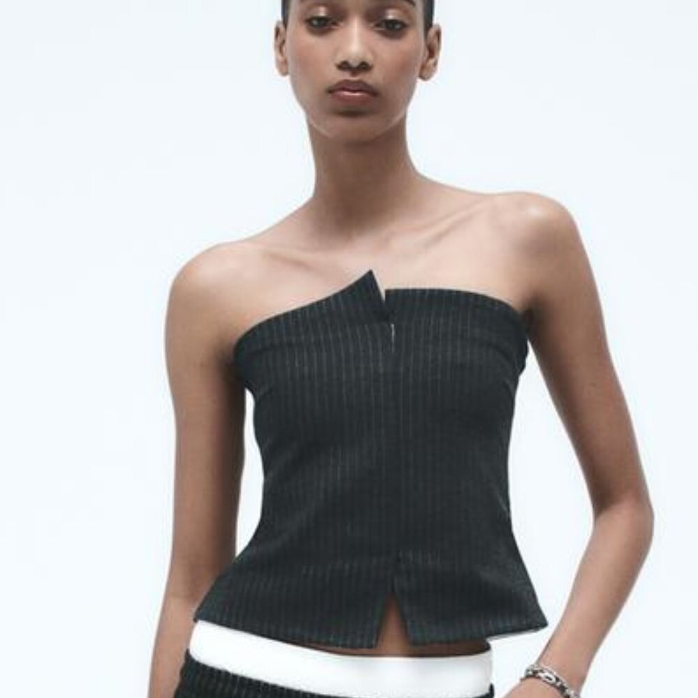 NWT ZARA STRIPED STRAPLESS TOP GRAY / BEIGE